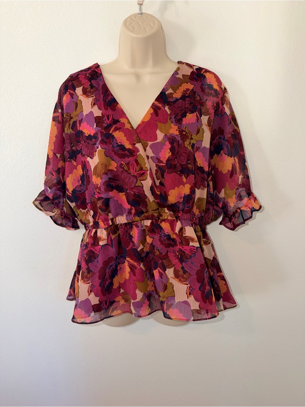 sofia by sofia vergara Berry Multi Floral Wrap Peplum Blouse